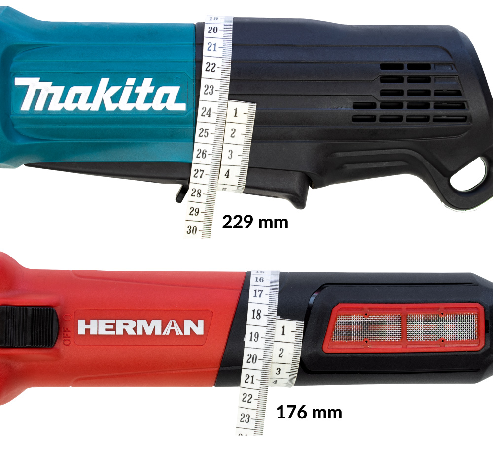 Obvod úchopu: Makita GA5050R (1300W) a  HERMAN 12505 (1300W)
