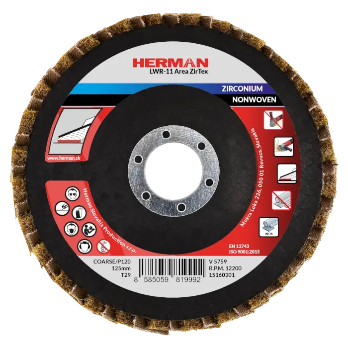 Kombinovaný lamelový kotúč HERMAN LWR-11 Area ZirTex 125mm | Zirconia | coarse / P120