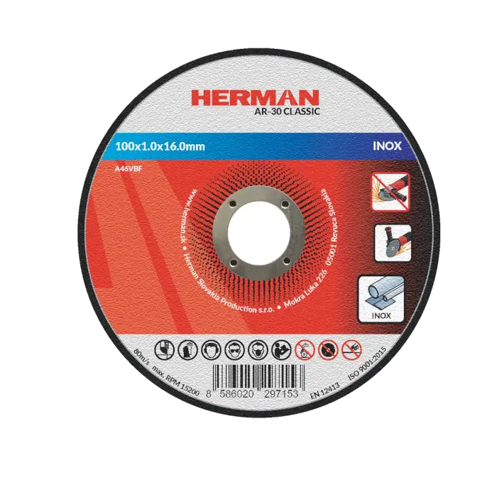 Rezný kotúč HERMAN AR-30 Classic|Na nerez 100x1,0x16,0mm|bez prelisu|TYP 41