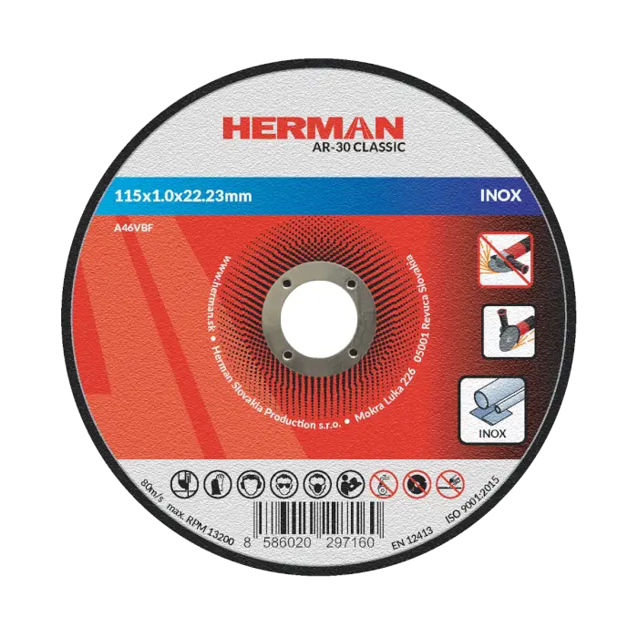 Rezný kotúč HERMAN AR-30 Classic|Na nerez 115x1,0x22,23mm|bez prelisu|TYP 41