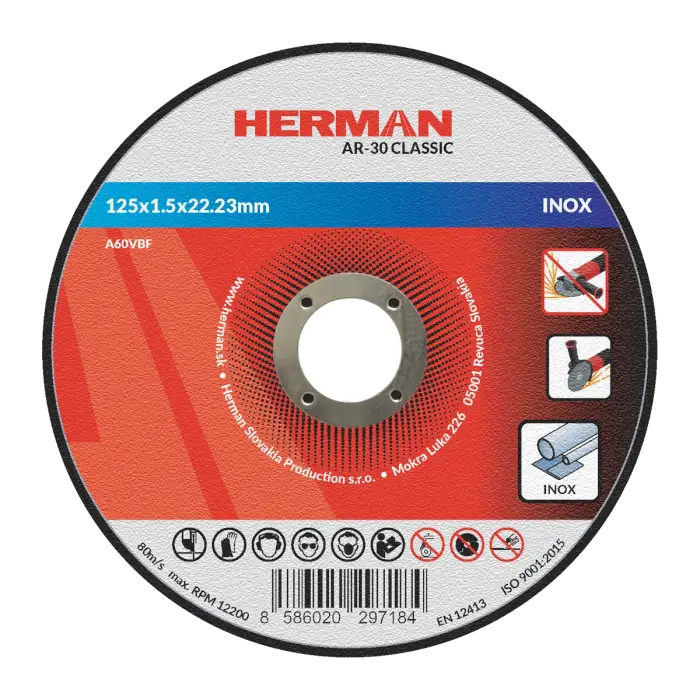 Rezný kotúč HERMAN AR-30 Classic|Na nerez 125x1,5x22,23mm|bez prelisu|TYP 41