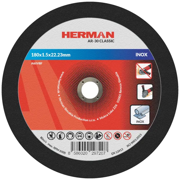 Rezný kotúč HERMAN AR-30 Classic|Na nerez 180x1,5x22,23mm|bez prelisu|TYP 41