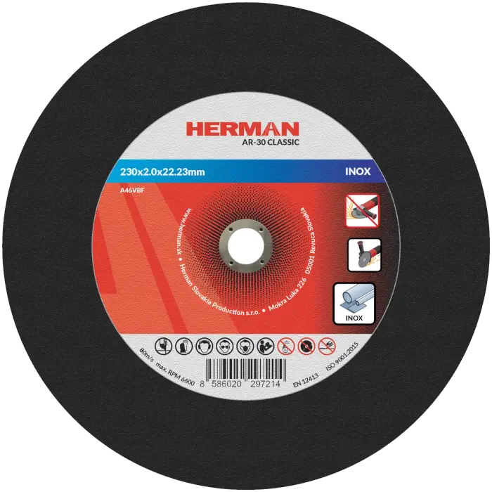 Rezný kotúč HERMAN AR-30 Classic|Na nerez 230x2,0x22,23mm|bez prelisu|TYP 41