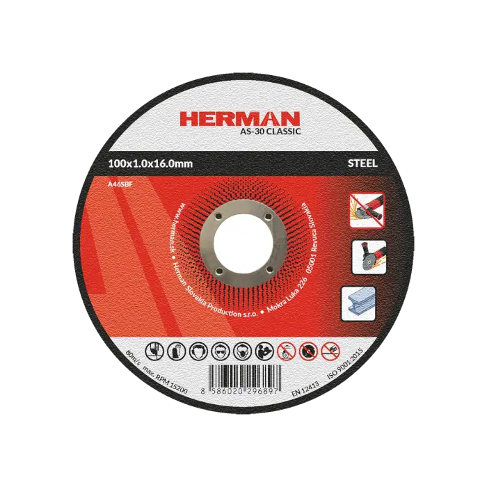 Rezný kotúč HERMAN AS-30 Classic|Na oceľ 100x1,0x16,0mm|bez prelisu|TYP 41