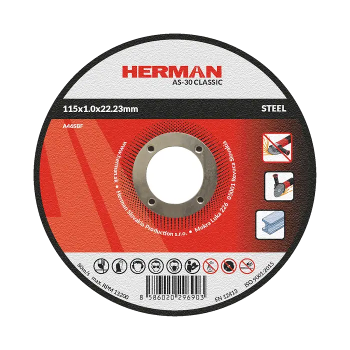 Rezný kotúč HERMAN AS-30 Classic|Na oceľ 115x1,0x22,23mm|bez prelisu|TYP 41