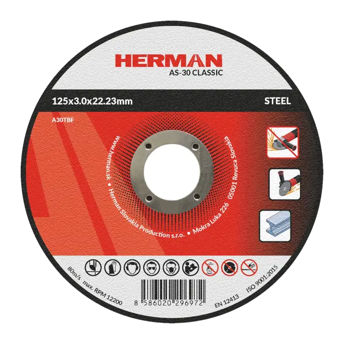 Rezný kotúč HERMAN AS-30 Classic|Na oceľ 125x3,0x22,23mm|bez prelisu|TYP 41