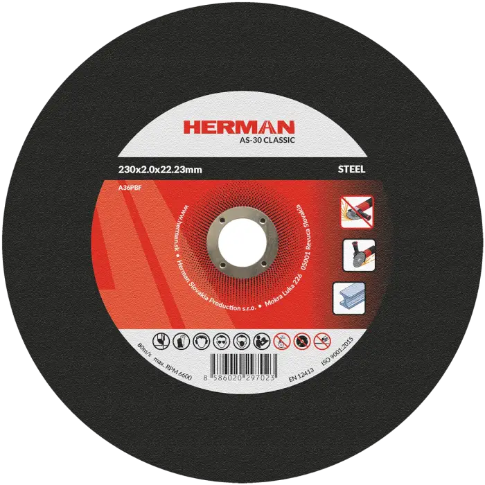 Rezný kotúč HERMAN AS-30 Classic|Na oceľ 230x2,0x22,23mm|bez prelisu|TYP 41