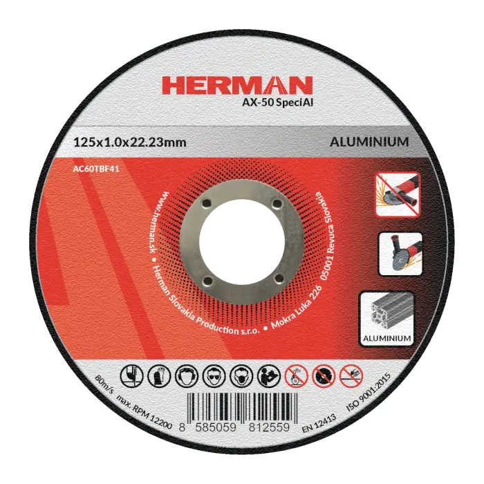 Rezný kotúč HERMAN AX-50 SpeciAl| Na hliník 125x1,0x22,2mm | bez prelisu|TYP 41