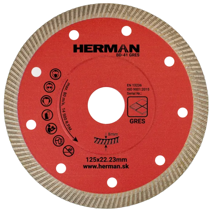 Diamantový kotúč HERMAN BD-41 Gres 125x22,23mm|H=8mm