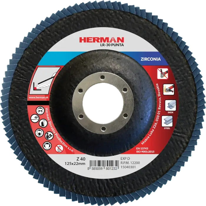 Lamelový kotúč HERMAN LR-30 Punta 125mm|P40|zirconia