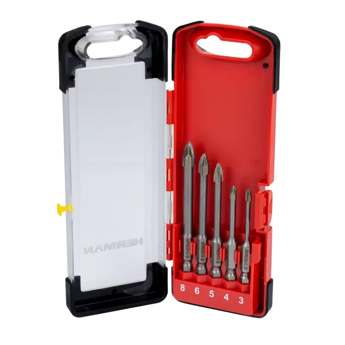 Sada štvorbritých TCT vrtákov HERMAN QDC-61 Glass 1x 3, 4, 5, 6, 8mm| sada 5ks