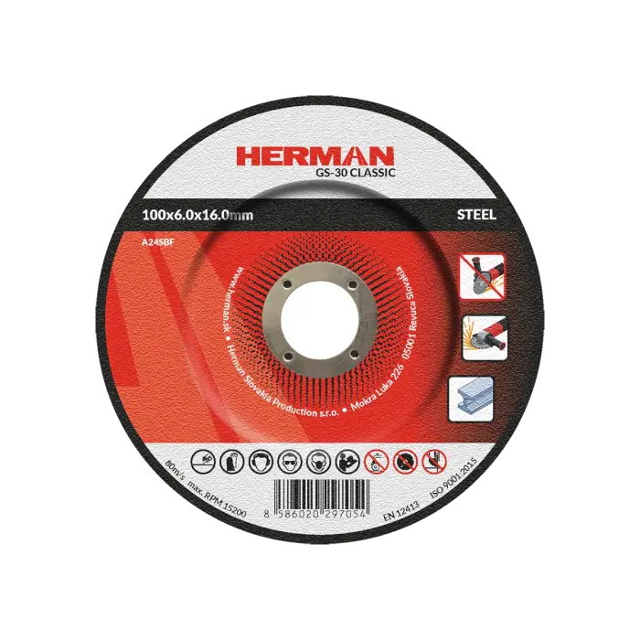 Brúsny kotúč HERMAN GS-30 Classic|Na oceľ 100x6,0x16,0mm