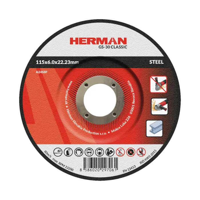 Brúsny kotúč HERMAN GS-30 Classic|Na oceľ 115x6,0x22,23mm