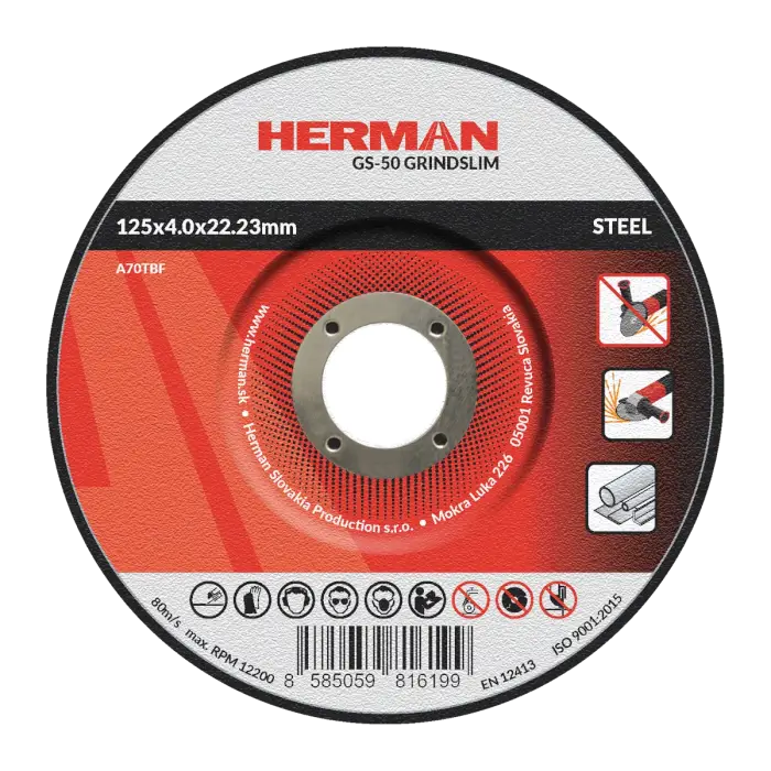 Brúsny kotúč HERMAN GS-50 GrindSlim|Na oceľ 125x4,0x22,23mm