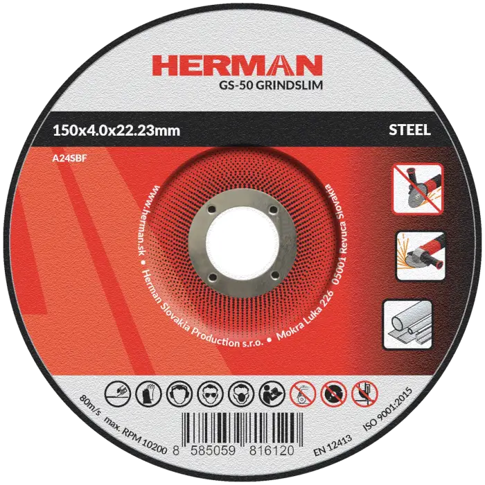 Brúsny kotúč HERMAN GS-50 GrindSlim|Na oceľ 150x4,0x22,23mm