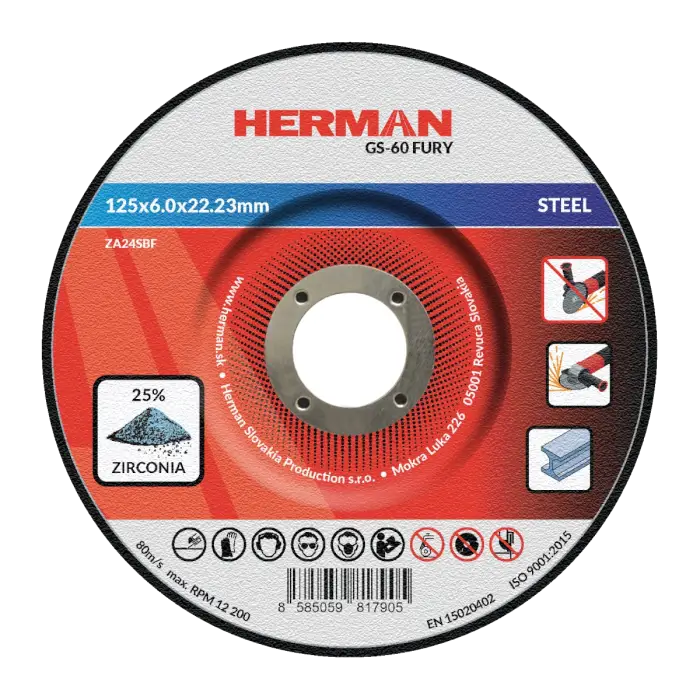 Brúsny kotúč HERMAN GS-60 Fury | Na oceľ 125x6,0x22,23mm