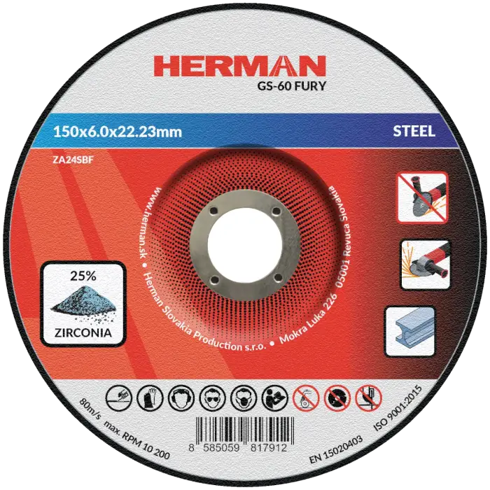 Brúsny kotúč HERMAN GS-60 Fury | Na oceľ 150x6,0x22,23mm
