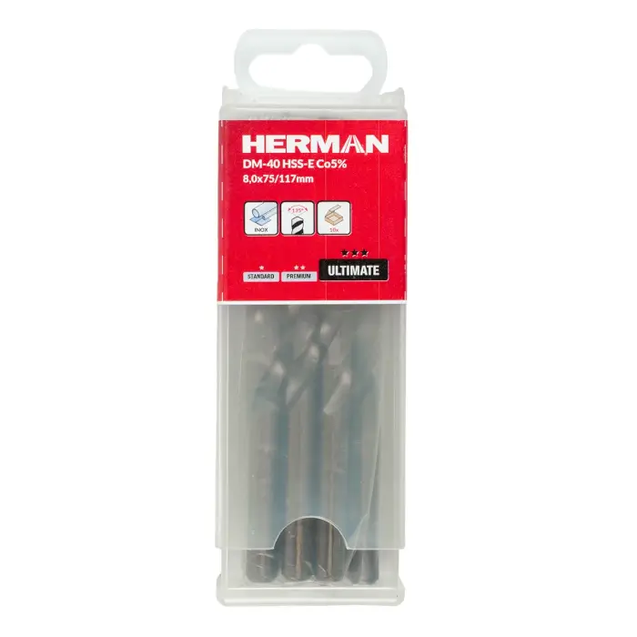 Vrták do kovu DIN 338 HERMAN DM-40 HSS-E Co5% S krížovým výbrusom špičky
