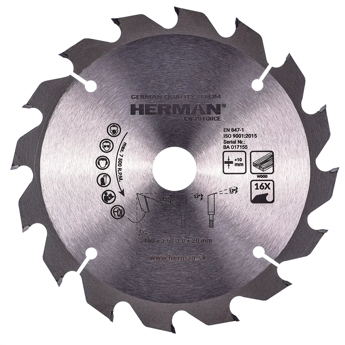 Pílový kotúč do okružnej píly HERMAN CW-20 Force Drevo od 10mm
