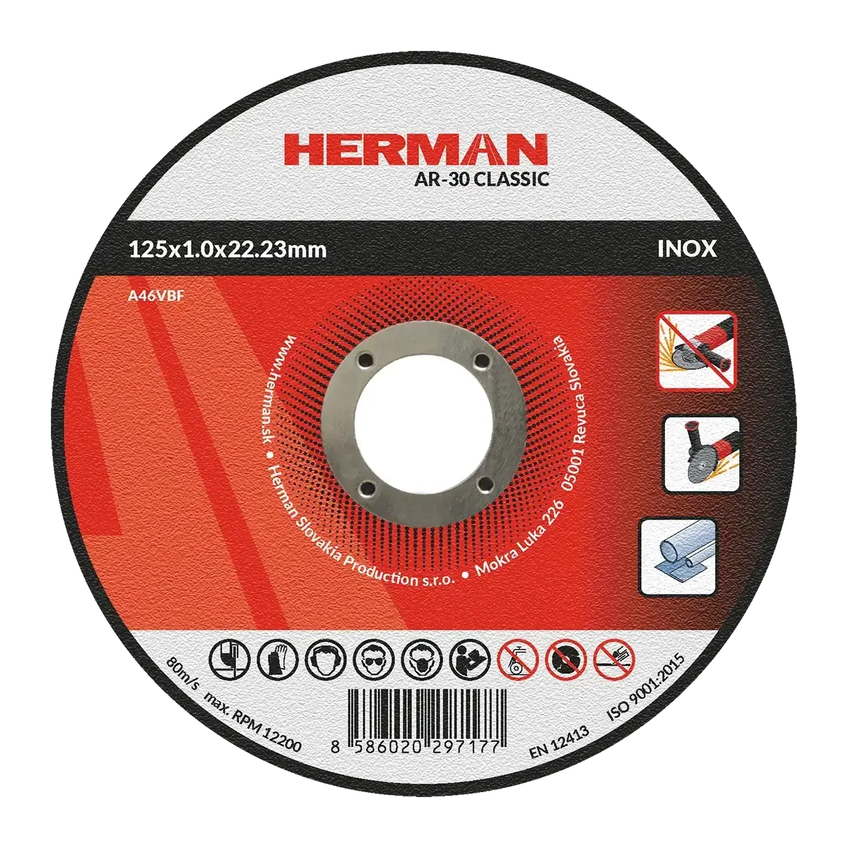 Rezný kotúč HERMAN AR-30 Classic | Na nerez 125x1,0x22,23mm | bez prelisu | TYP 41