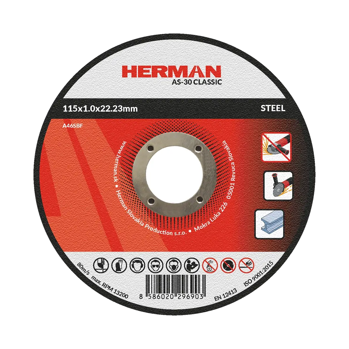 Rezný kotúč HERMAN AS-30 Classic | Na oceľ 115x1,0x22,23mm | bez prelisu | TYP 41