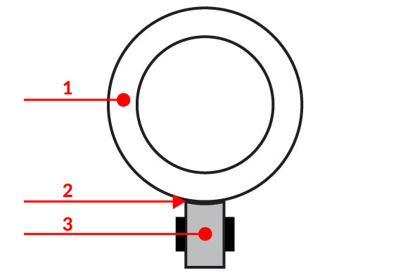 Obr. 1. Komutátor (1), klzný kontakt (2) a uhlíková kefa (3)